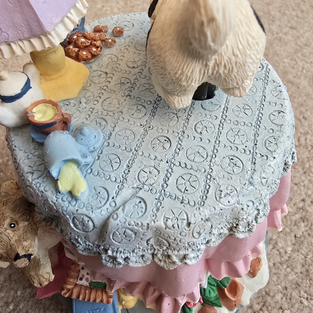 Rotating Puppy on Table Reading Book Resin Music Box - Picture 7 of 14